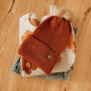 Handknit Premium Yarn Beanie | Double Layer, Removable Faux Fur Pom