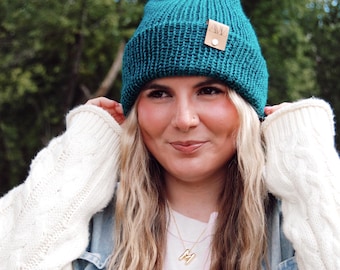 Adult handmade beanie | soft, cozy, warm, double layer, premium yarn | handknit winter hat | removable faux fur pom pom | womens, mens, teen