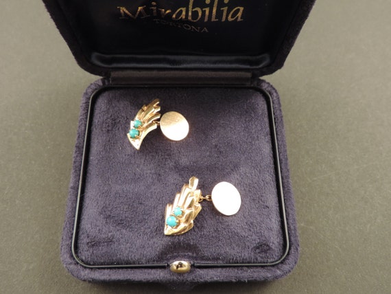 "Chains" 18 ct gold cufflinks. with natural turquo