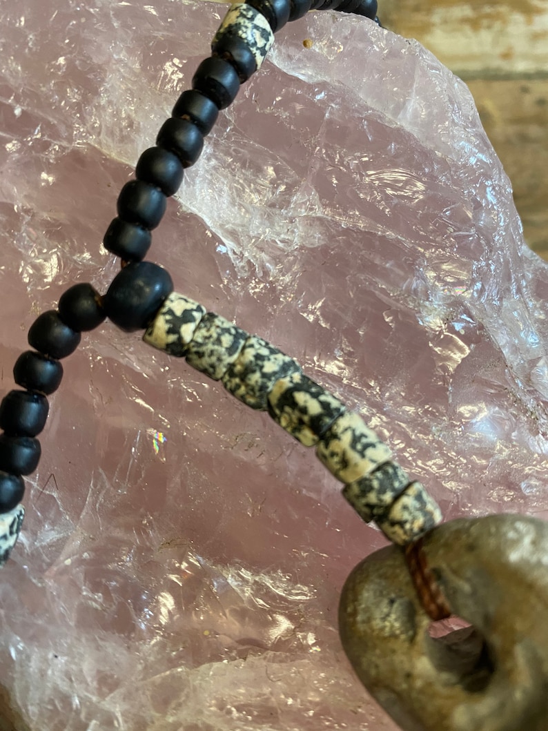 Bespoke Handmade Free Spirit Jewellery BohemianHippie style One of a kind TRENDYBEGGARz Hag Stone Pendant Wooden Beaded Necklace