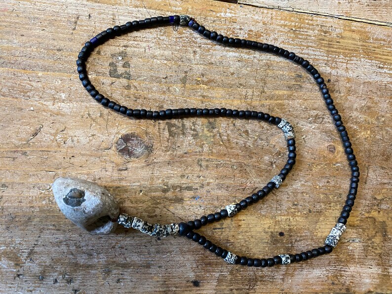 Bespoke Handmade Free Spirit Jewellery BohemianHippie style One of a kind TRENDYBEGGARz Hag Stone Pendant Wooden Beaded Necklace