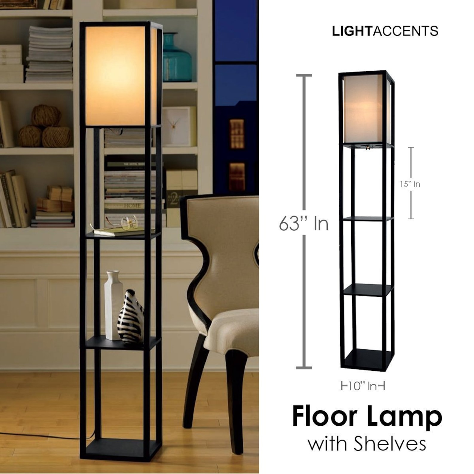 Floor Lamp with Shelves 63 Tall Wood with White Linen Etsy