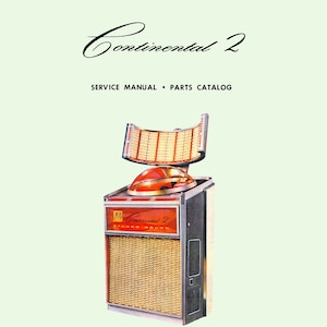 Può includere: Un jukebox vintage AMI Continental 2 con un design rosso e argento. Il jukebox ha un grande giradischi curvo e una griglia dell'altoparlante con un motivo intrecciato. Il testo "Continental 2" e "Stereo-Round" è stampato sulla parte anteriore del jukebox.
