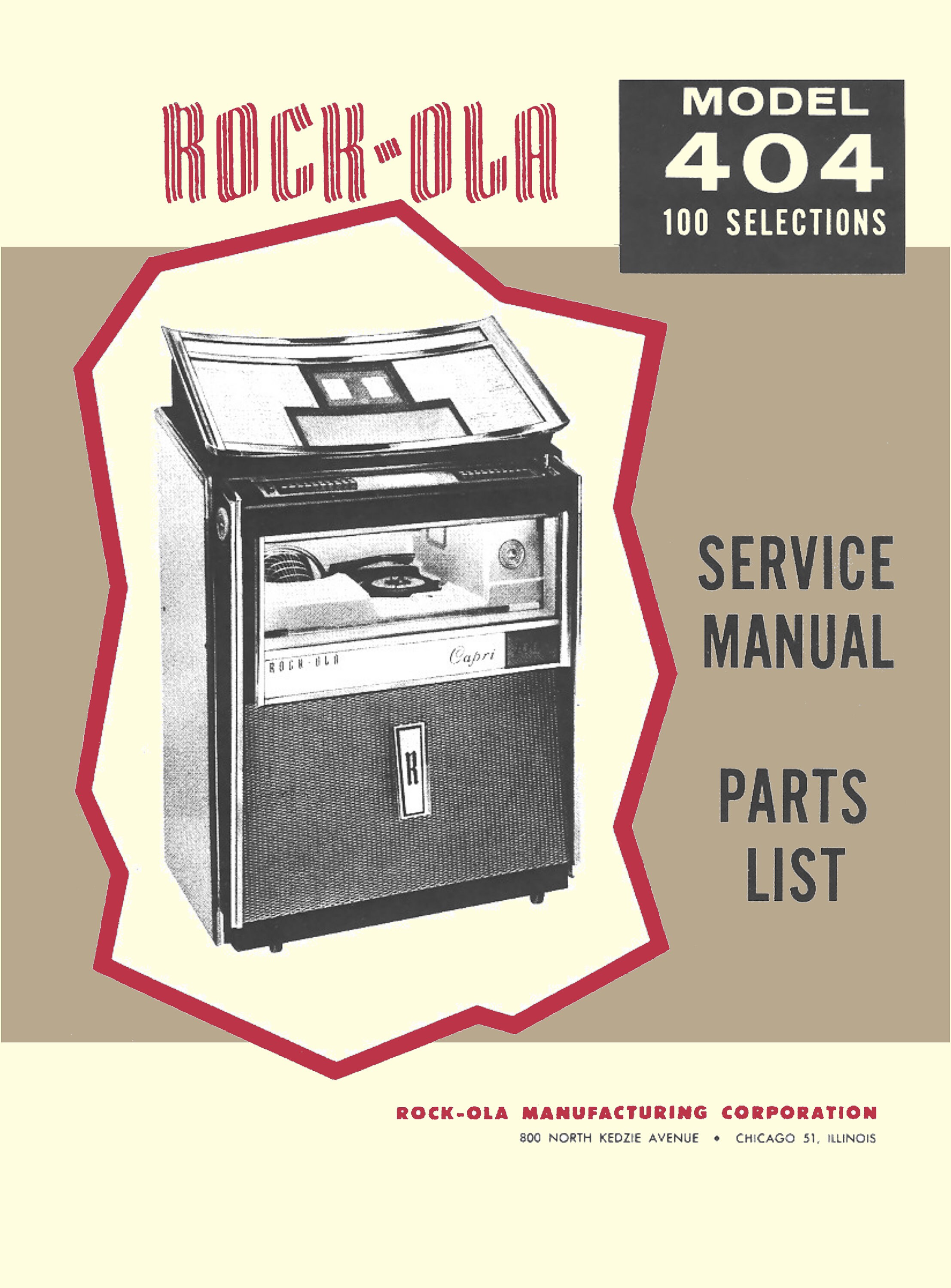Jukebox ROCK-OLA Manual High Resolution Instant PDF. Model