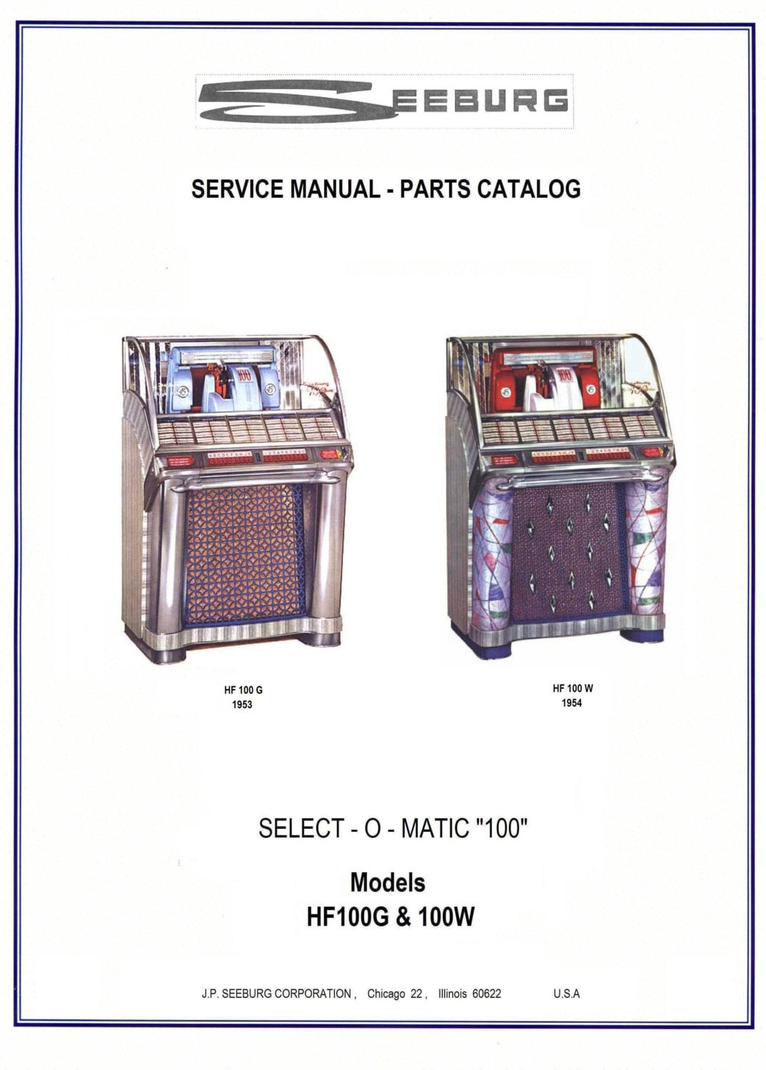 Jukebox SEEBURG Manual High Resolution Instant PDF. Models HF 100G