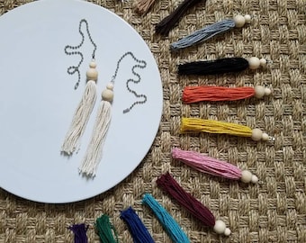 Small Decorative Tassel Fan Pull and Light Pull With Bead Chain - White, Black, Brown, Gray, Green, Red, Yellow, Blue, Purple, Orange, Pink