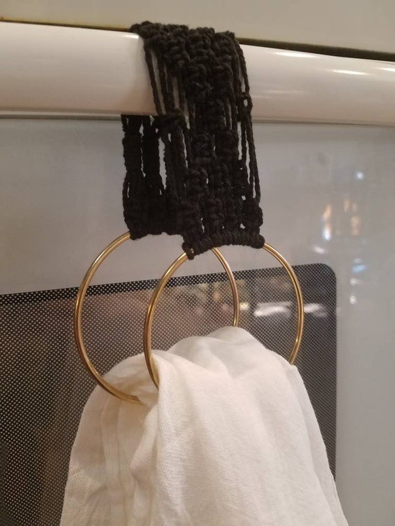 Black Macrame Tea Towel Holder Etsy