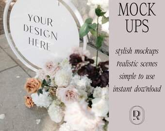 Maqueta circular de letrero de bienvenida para papelería de boda