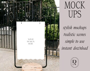 Maqueta de letrero de bienvenida de papelería para bodas, curva