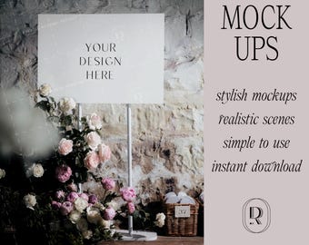 Maqueta horizontal de letrero con asientos para papelería de boda