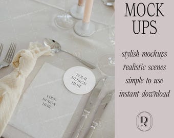 Maqueta de menú de papelería de boda, mantelería y tarjeta de lugar