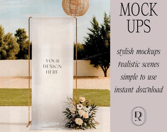 Maqueta de letrero de tela estilo bohemio para papelería de boda o evento