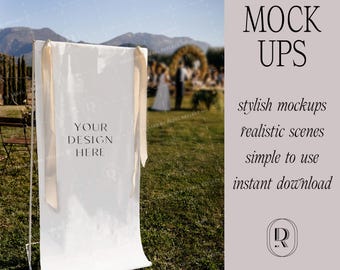 Maqueta de expositor de lino para exteriores con papelería para bodas
