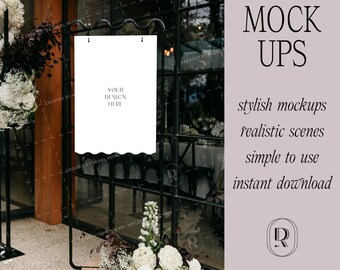 Maqueta de letrero con asientos de papelería para bodas, curva