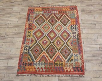Handmade Vintage Wool Kilim Rug, Tribal Bohemian Decor (6'5" x 4'8")