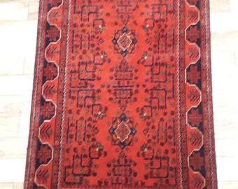 Handmade Afghan Area Rug: Classic Oriental Wool Carpet, 3'2"x5'