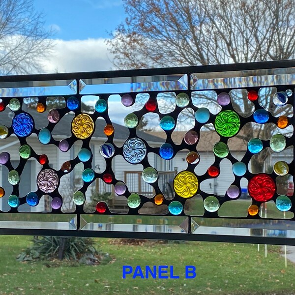 Rainbow Stained Glass Panel / Stained Glass Window / Abstract Design