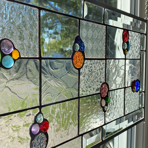 Stained Glass Panel / Stained Glass Jewels / Stained Glass Geometric Panel