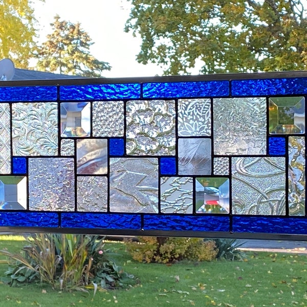 Stained Glass Panel with Sapphire Blue Border