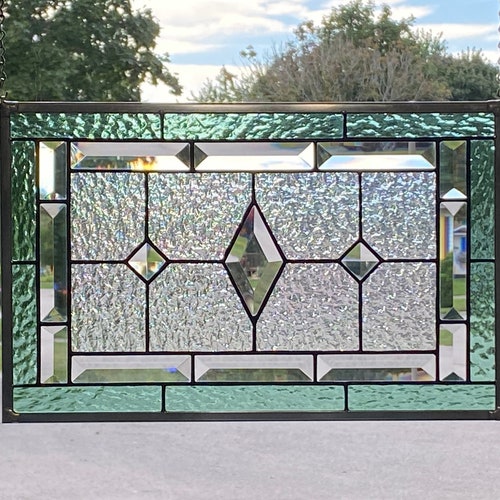 Stained Glass Panel With Beveled Border / Clear Stained Glass Etsy