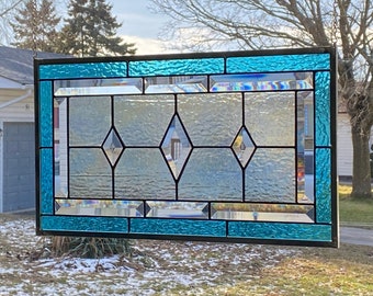 Stained Glass Panel / Sky Blue Border with Diamond Bevels