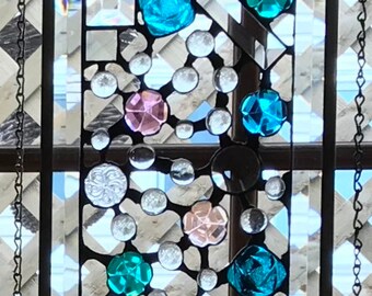 Floating Flowers Freeform Stained Glass Panel