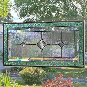 Stained Glass Panel / Seafoam Green with Star Bevel