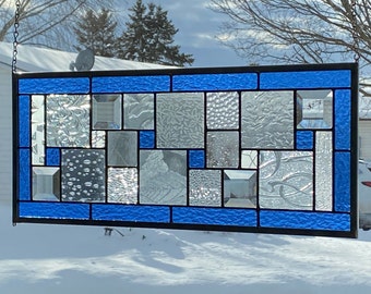 Stained Glass Panel with Cobalt Blue Border