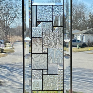 Stained Glass Panel With Beveled Border / Clear Stained Glass Panel / Stained Glass Window / Geometric Design image 5