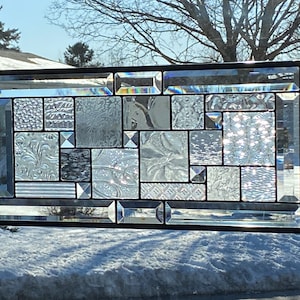 Beveled Stained Glass Window Panel: Geometric Clear Glass Design
