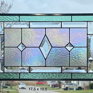 Stained Glass Panel / Seafoam Green Border with Clear Diamond Bevels image 3