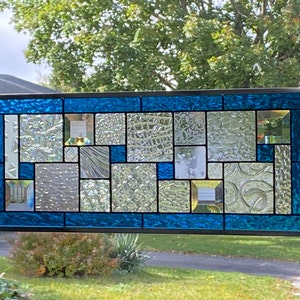 Stained Glass Panel with Deep Aqua Border