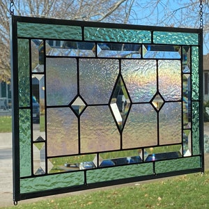 Stained Glass Panel / Seafoam Green Border with Clear Diamond Bevels image 5