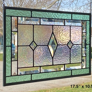 Stained Glass Panel / Seafoam Green Border with Clear Diamond Bevels image 4