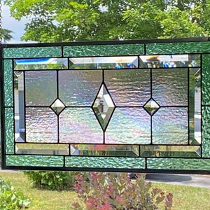 Stained Glass Panel / Seafoam Green Border with Clear Diamond Bevels