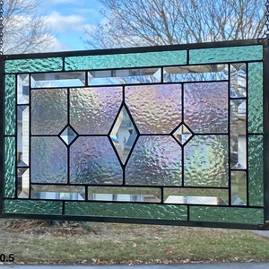 Stained Glass Panel / Seafoam Green Border with Clear Diamond Bevels image 2