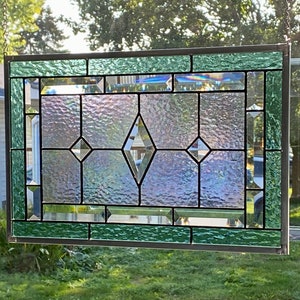 Stained Glass Panel / Seafoam Green Border with Clear Diamond Bevels
