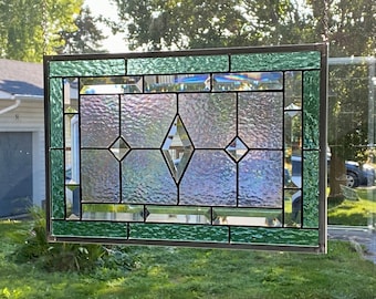 Stained Glass Panel / Seafoam Green Border with Clear Diamond Bevels