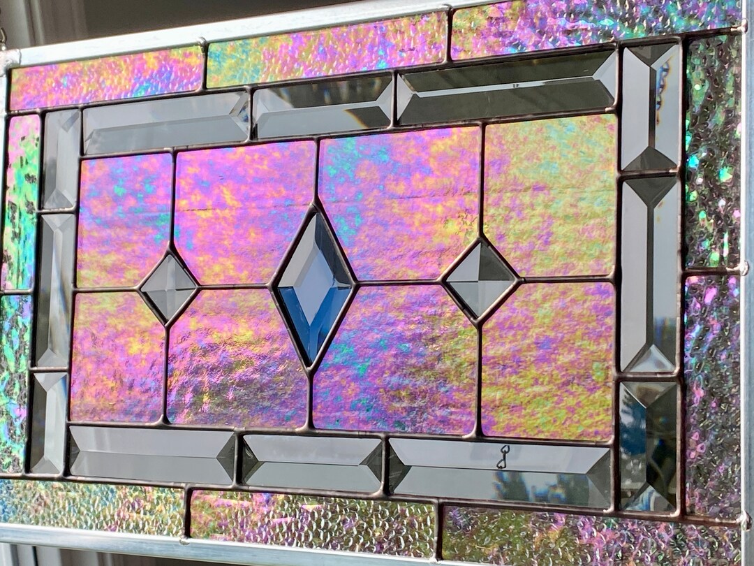 Stained Glass Panel / Blue Diamond Bevels / Clear Iridescent Etsy Canada
