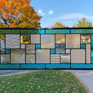 Stained Glass Panel with Sky Blue Border