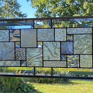 Stained Glass Panel With Beveled Border / Clear Stained Glass Panel / Stained Glass Window / Geometric Design image 6