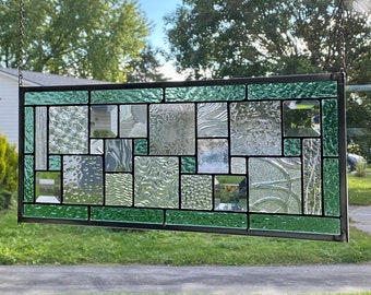 Stained Glass Panel with Seafoam Green Border / Stained Glass Window