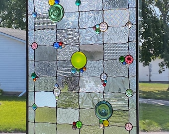 Stained Glass Panel / Rondel and Jewel Clear Glass Panel