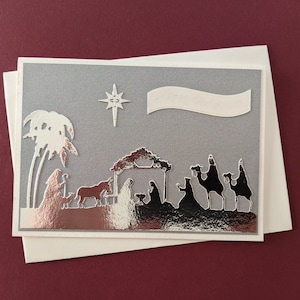 Silberne und weiße Weihnachtskrippe Weihnachtskarte KOSTENLOSER VERSAND