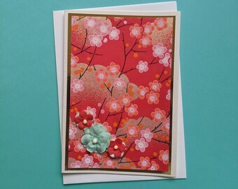 Floral All Purpose Japanese Chiyogami Greetings Card, FREE SHIPPING