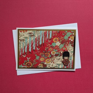 Lege Japanse Chiyogami-kaart voor alle gelegenheden met Geisha Girl Button Detail GRATIS VERZENDING