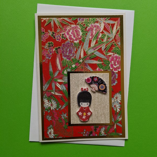 Chiyogami Japanese All Occasion Card, Girl's Birthday Card with Geisha Girl. FREE SHIPPING