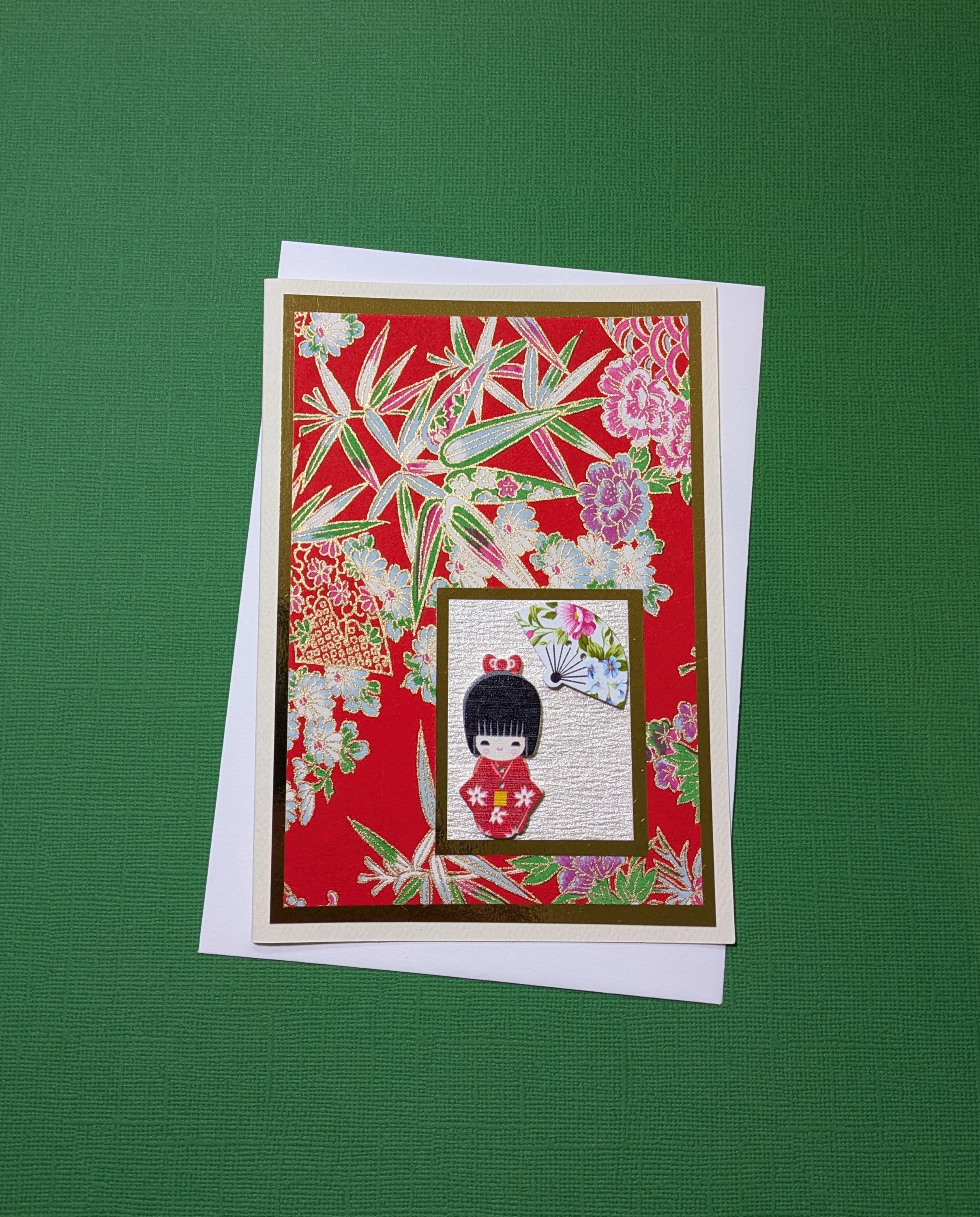 Chiyogami Japanese All Occasion Card, Girl's Birthday Card with Geisha Girl. FREE SHIPPING