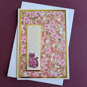Asian Cat Chiyogami Blank Card, FREE SHIPPING