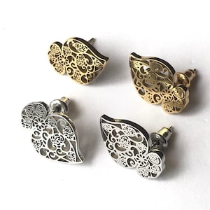 Viana&#39;s hearts earrings, portuguese filigree earrings, traditional filigree Portugal heart of Viana, Love earrings stainless steel